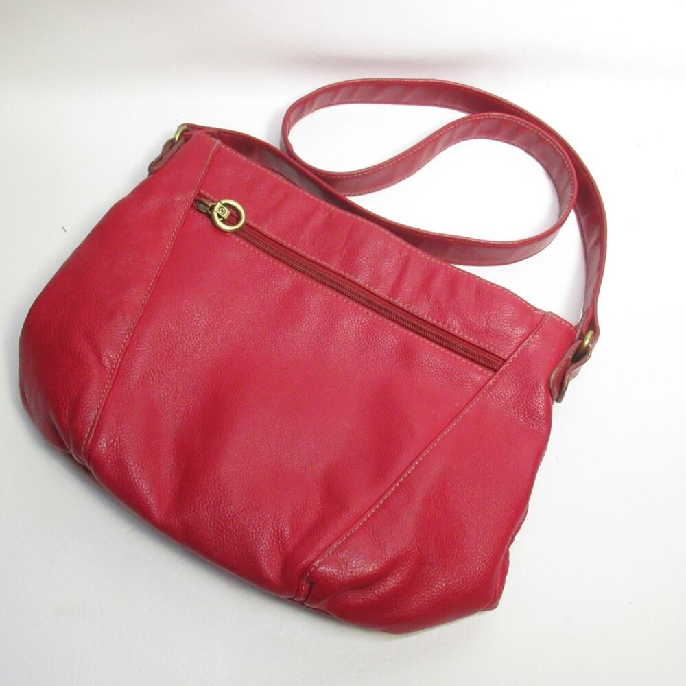 Vtg Rosetti Shoulder Handbag M Red Pebbled Faux Leather Triple Section Lined